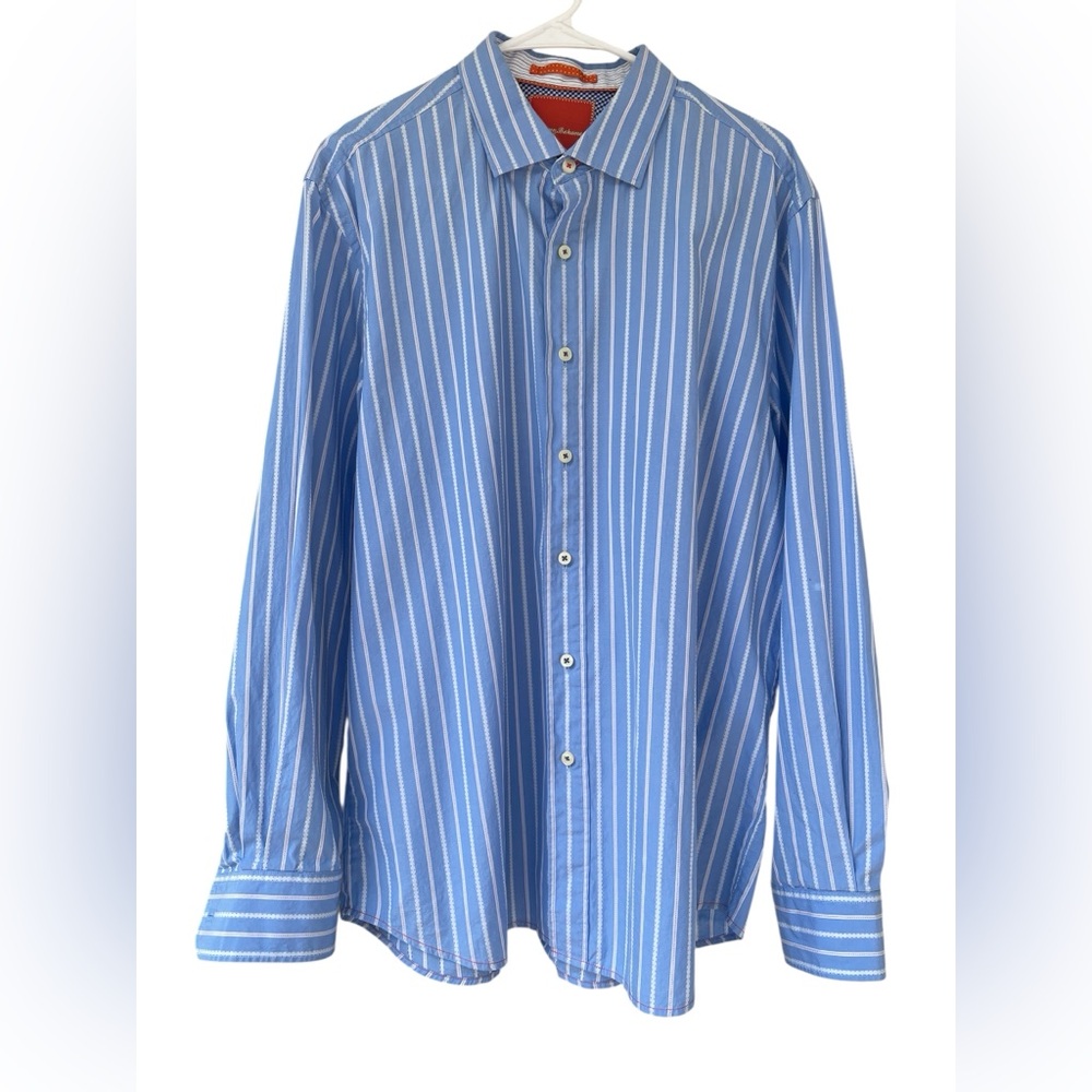 Tommy Bahama Size Large Men’s Blue and White Striped button shirt